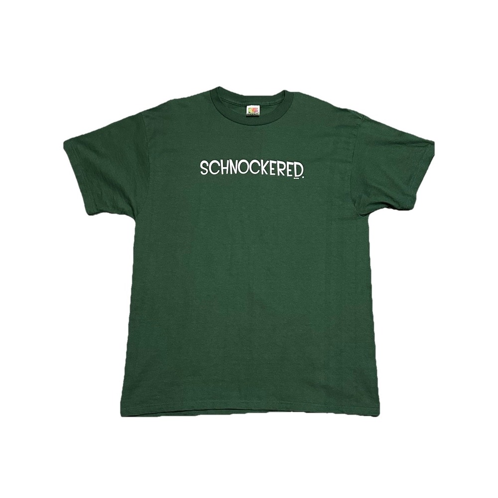 Vintage Y2K SCHNOCKERED Quote T Shirt Size XL Green Fruit Of Look Tag‎